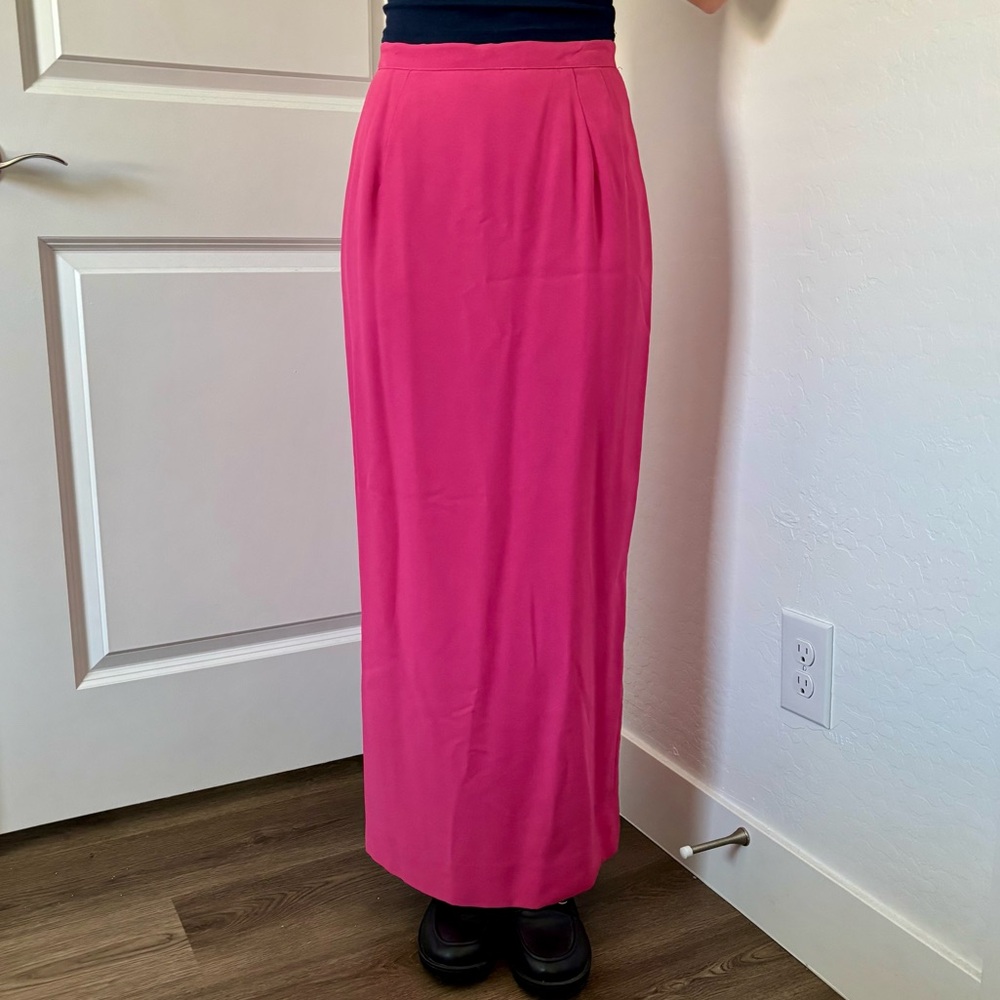 VTG 70’s Union Made Vibrant Fuchsia Pink Maxi Pencil Skirt with Slit
